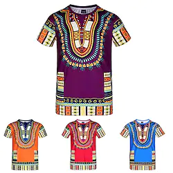 Adults Men's African Print Dashiki Modern African Outfits For Party Festival 100% Polyester Graphic Carnival Masquerade T-shirt Lightinthebox