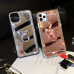 Phone Case For Apple Back Cover iPhone 14 Pro Max 13 12 11 Pro Max Mini X XR XS 8 7 Plus Rhinestone Ring Holder Mirror Crystal Diamond PC Lightinthebox