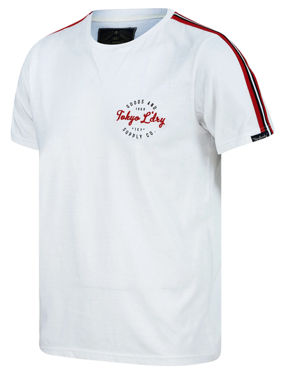 T-Shirts Taper Stripe Sleeve Cotton T-Shirt in Optic White - Tokyo Laundry / S - Tokyo Laundry