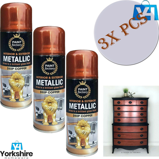 3 x Copper Metallic Spray Paint Multi Purpose Gloss Fin Metal Wood Plastic 200ml