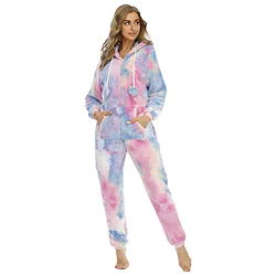 Adults' Kigurumi Pajamas Nightwear Tie Dye Printing Onesie Pajamas Flannel Cosplay For Men and Women Christmas Animal Sleepwear Cartoon Festival / Holiday Costumes Lightinthebox