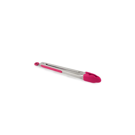 (Pink) Jazooli Silicone Grip Stainless Steel Kitchen Tongs