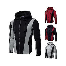 Men's Running Jacket Hoodie Jacket Full Zip Long Sleeve Top Athletic Athleisure Winter Spandex Thermal Warm Windproof Breathable Running Walking Jogging Sportswear Activewear Color Block Red / black Lightinthebox