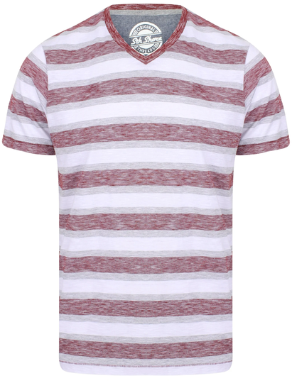 T-Shirts Fano Cotton Slub V Neck Striped T-Shirt In Oxblood - South Shore / S - Tokyo Laundry