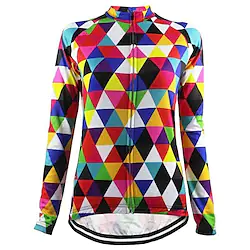 21Grams Women's Cycling Jersey Long Sleeve Bike Top with 3 Rear Pockets Mountain Bike MTB Road Bike Cycling Breathable Quick Dry Moisture Wicking Reflective Strips Red Geometic Polyester Spandex Lightinthebox