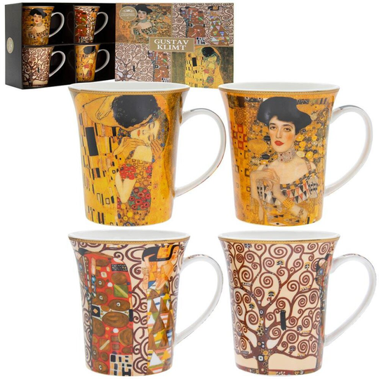 Gustav Klimt Design Set of 4 Mugs Boxed All Different Patterns