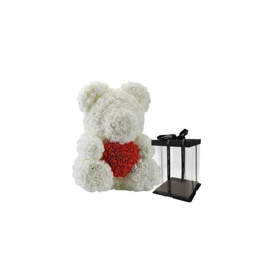 (White & Red Heart - With Box 25CM ) ROSE TEDDY BEAR 25CM & 40CM FOAM VALENTINES DAY