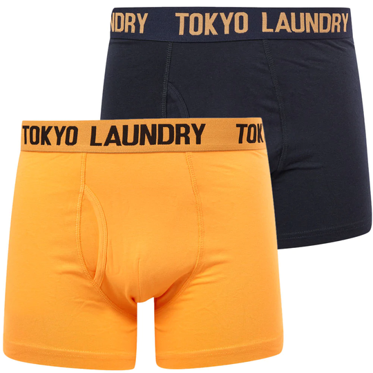 Mens Underwear Snowden (2 Pack) Boxer Shorts Set in Papaya / Sky Captain Navy - Tokyo Laundry / S - Tokyo Laundry