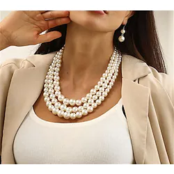 Bridal Jewelry Sets 1 set Pearl Chrome Alloy 1 Necklace Women's Stylish Cool Retro Vertical / Gold bar Round Jewelry Set For Party Wedding Daily Lightinthebox