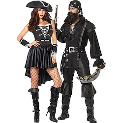 Pirates of the Caribbean Couples' Costumes Men's Women's Movie Cosplay Cosplay Black Dress Pants Headpiece Carnival Masquerade Polyester / Hat / Shoe Cover / Waist Belt / Shoe Cover / Hat Lightinthebox