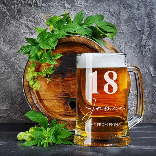Personalised 18th Birthday Beer Glass Tankard Gift Boxed with Sentiment