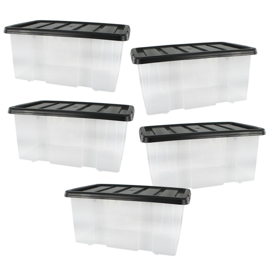 (5) Stackable Plastic Storage Boxes Tubs Container Makeup Bedroom Books Toys Papers