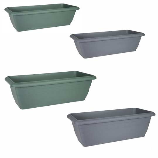 (Pebble Grey 44x20cm, Set of 2) Durable Rectangular Plastic Plant Flower Herb Trough Planter Pot Box
