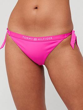 Tommy Hilfiger Core Solid Logo Side Tie Cheeky Bikini Bottom - Pink