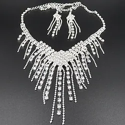 Jewelry Set Pendant Necklace For Women's Cubic Zirconia Silver Plated Imitation Diamond Tassel Fringe Long Lightinthebox