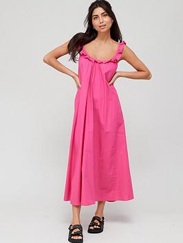 V by Very Frill Detail Cotton Midaxi Beach Dress - Pink, Pink, Size M, Women