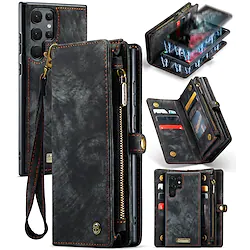 Wallet Kickstand Case for Samsung Galaxy S22 S21 S20 Plus Ultra A72 A52 A32 5G Retro Handmade Leather 2 in 1 Detachable Flip Zipper Case with Card Slots and Magnetic Back Cover Lightinthebox