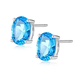 Women's Blue Synthetic Diamond Stud Earrings Fine Jewelry Geometrical Precious Stylish Simple S925 Sterling Silver Earrings Jewelry Blue For Party Engagement 1 Pair Lightinthebox