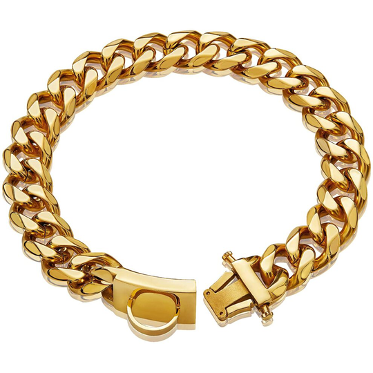(Golden Collar, 40cm) Metal Dog Chain Leash Collar Lead Rope Collar
