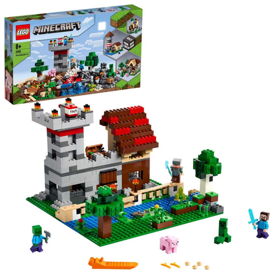 LEGO 21161 Minecraft The Crafting Box 3.0 2in1 Castle Fortress Farm Set with Steve, Alex and Creeper Figures