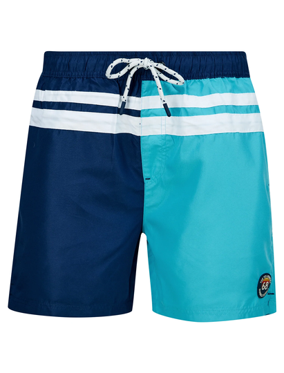 Swim Shorts Pescadero Block Colour Striped Swim Shorts in Blue Atoll - Tokyo Laundry / M - Tokyo Laundry