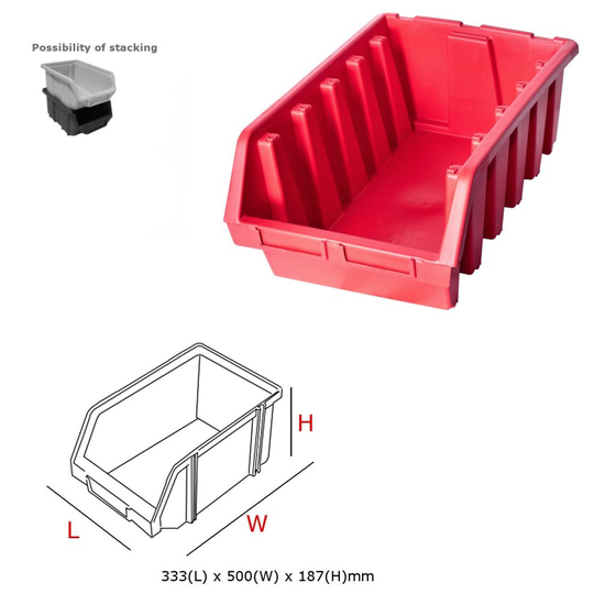 5 x Ergo XL+ Red box Plastic Parts Storage Stacking Picking Bins 333x500x187