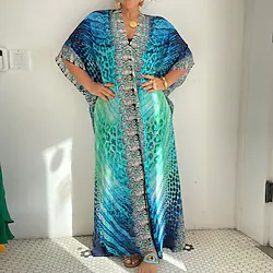 Women's Swimwear Cover Up Beach Dress Normal Swimsuit UV Protection Printing Leopard Green V Wire Bathing Suits New Stylish Vacation Lightinthebox
