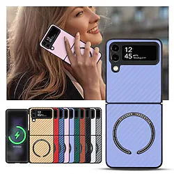 Slim Carbon Fiber Pattern Leather for Magsafe Magnetic Wireless Charge Soft Case for Samsung Galaxy Z Flip 3 Z Flip 4 5G Z Flip3 Lightinthebox