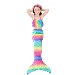 Kids Girls' Swimwear Bikini 3pcs Three Piece Swimsuit The Little Mermaid Swimwear Geometric Sleeveless Rainbow Outdoor Beach Active Costumes Cute Bathing Suits 3-10 Years Lightinthebox