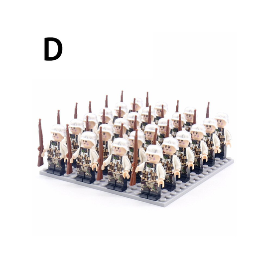 (D) Minifigures 24PCS Army Phalanx Building Block With Bottom Plate With Weapon And Display Box Compatible With Lego