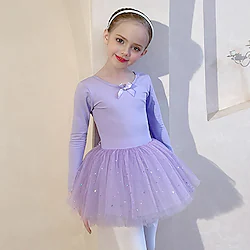 Kids' Dancewear Ballet Dress Bowknot Lace Solid Girls' Training Performance Long Sleeve High Cotton Blend Tulle Lightinthebox