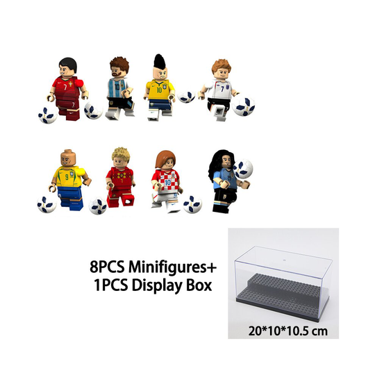 (8PCS Minifigures+Black Display Box) 8PCS Minifigures World Cup Football Team Building Block Toy Fit Lego With Display Box