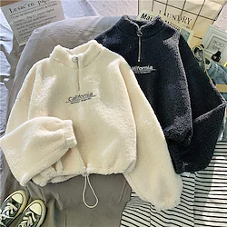 Inspired by Cozy Embroidered Letters Sport Pullover Fleece Crop Top Graphic Hoodie For Men's Women's Unisex Adults' Hot Stamping 100% Polyester Lightinthebox