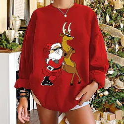 Christmas Santa Claus Reindeer Ugly Christmas Sweater / Sweatshirt Hoodie Adults' Women's Cosplay Christmas Christmas Christmas Carnival Masquerade Festival / Holiday Polyester Orange / Red / Coffee Lightinthebox