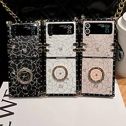 Phone Case For Samsung Galaxy Flip Z Flip 4 Z Flip 3 Ring Holder Flip Flower PC Lightinthebox