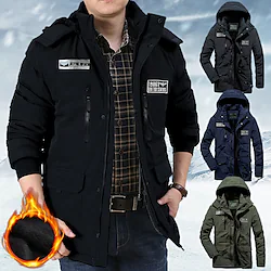 Men's Fleece Jacket Winter Jacket Thick Warm Hooded Parka Military Windbreaker Winter Outdoor Windproof Lightweight Detachable Cap Trench Coat Outerwear Top Skiing Fishing Climbing Light Blue Screen Lightinthebox