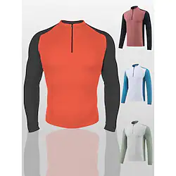 Men's Workout Shirt Running Shirt Quarter Zip Long Sleeve Top Athletic Athleisure Spandex Breathable Quick Dry Soft Running Jogging Training Sportswear Activewear Color Block Rosy Pink Blue Orange Lightinthebox