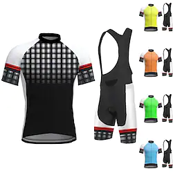 21Grams Men's Cycling Jersey with Bib Shorts Short Sleeve Mountain Bike MTB Road Bike Cycling Black Green Yellow Plaid Checkered Bike Clothing Suit 3D Pad Breathable Quick Dry Reflective Strips Lightinthebox