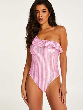 Hunkemoller Julia Frill One Shoulder Swimsuit - Pink