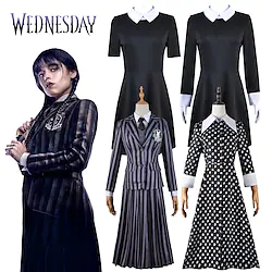 Wednesday Addams Movie / TV Theme Costumes Wednesday Dress Outfits Women's Movie Cosplay Punk Gothic Gray Black Black 1 Black Shirt Top Skirt Halloween Carnival Polyester Lightinthebox