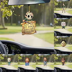 Halloween DIY Horror Movie Ornament Acrylic Rearview Mirror Hanging Charm Dangling Pendant for Car Decoration Lightinthebox
