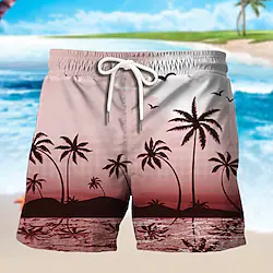 Men's Swim Shorts Swim Trunks Board Shorts Drawstring Elastic Waist 3D Print Graphic Coconut Tree Breathable Soft Short Casual Daily Holiday Boho Streetwear Red Blue Micro-elastic Lightinthebox