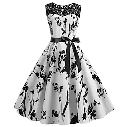 Audrey Hepburn Retro Vintage Hepburn Cocktail Dress Vintage Dress Dress Women's Costume Vintage Cosplay Casual Dress Knee Length A-Line Dress Carnival / Belt / Belt Lightinthebox