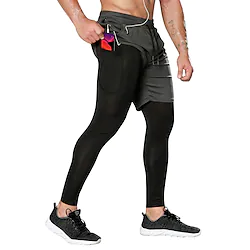 Men's Running Tights Leggings Compression Pants Drawstring 2 in 1 Compression Clothing Athletic Athleisure Spandex Breathable Quick Dry Soft Fitness Gym Workout Running Sportswear Activewear Solid Lightinthebox