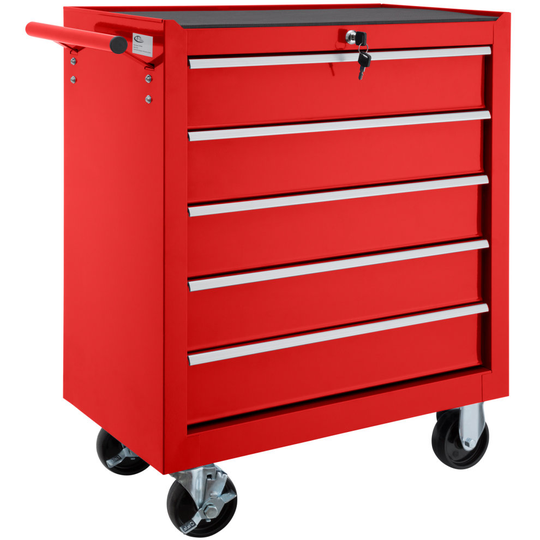 tectake Tool chest with 5 drawers - tool box, tool box on wheels, tool cabinet - red