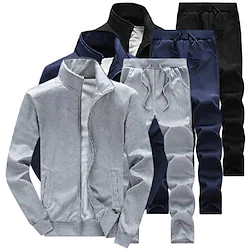 Men's Tracksuit Sweatsuit 2 Piece Full Zip Street Winter Long Sleeve Thermal Warm Breathable Moisture Wicking Fitness Running Active Training Sportswear Activewear Solid Colored White Black Light Grey Lightinthebox