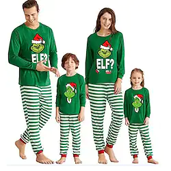 Grinch Family Christmas Pajamas Nightwear Men's Women's Boys Girls' Cute Sweet Christmas New Year Christmas Eve Kid's Adults' Home Wear Polyester Top Pants Lightinthebox
