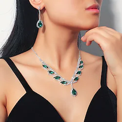Hoop Earrings 1 set Rhinestone Alloy 1 Necklace Earrings Women's Stylish Luxury Elegant Cute Lovely Chandelier Petal Circle Jewelry Set For Wedding Engagement Work Lightinthebox