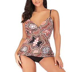 Women's Swimwear Tankini 2 Piece Plus Size Swimsuit Open Back for Big Busts Print Floral Blue Purple Pink Orange Camisole Strap Bathing Suits New Vacation Fashion / Modern / Padded Bras Lightinthebox