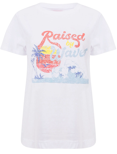 T-Shirts Waves Motif Cotton Crew Neck T-Shirt in Optic White - South Shore / 12/M - Tokyo Laundry